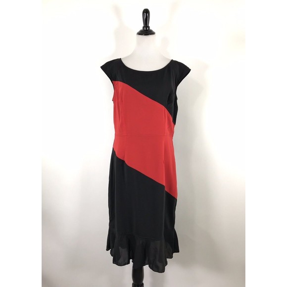Eshakti Sheath Dress 14 / L ‎ Red Black Color block  Sleeveless Office - Picture 1 of 7